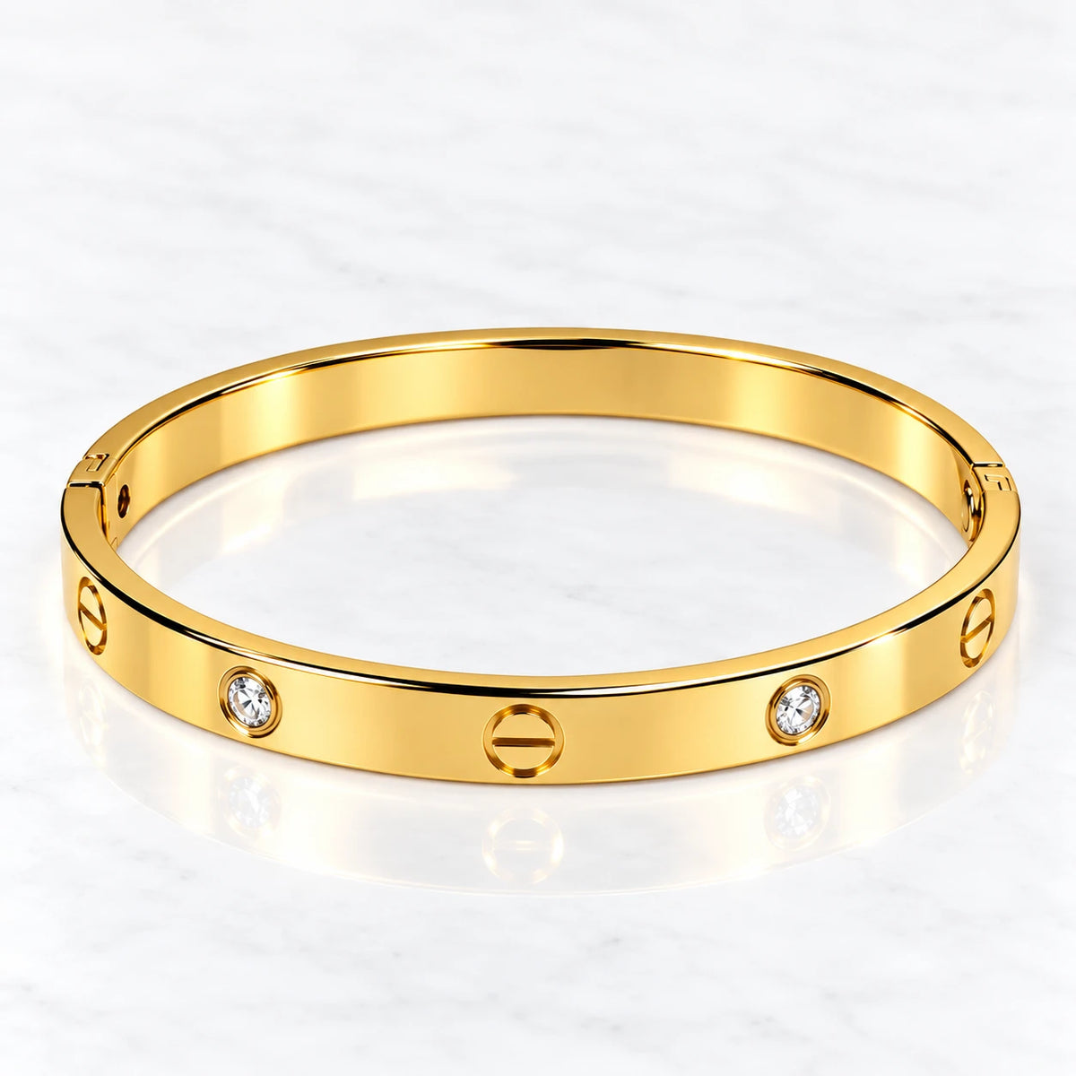 Golden Screw Crystal Cuff Bracelet Stainless