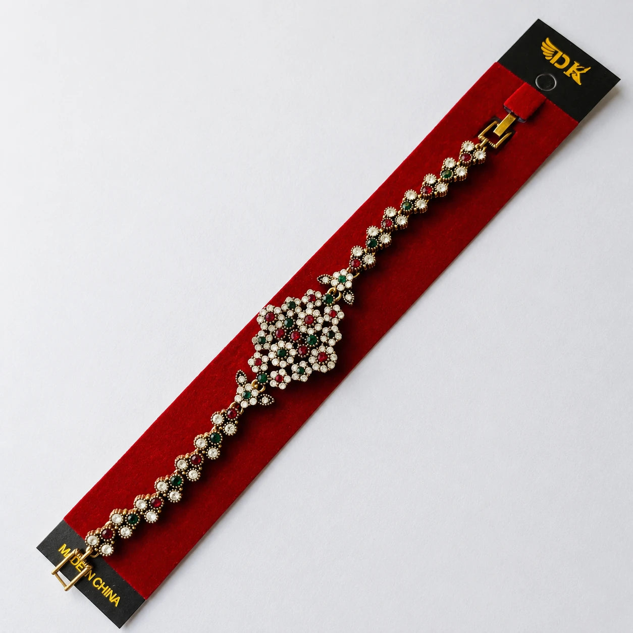 Ruby & Emerald Floral Oxidized Bracelet