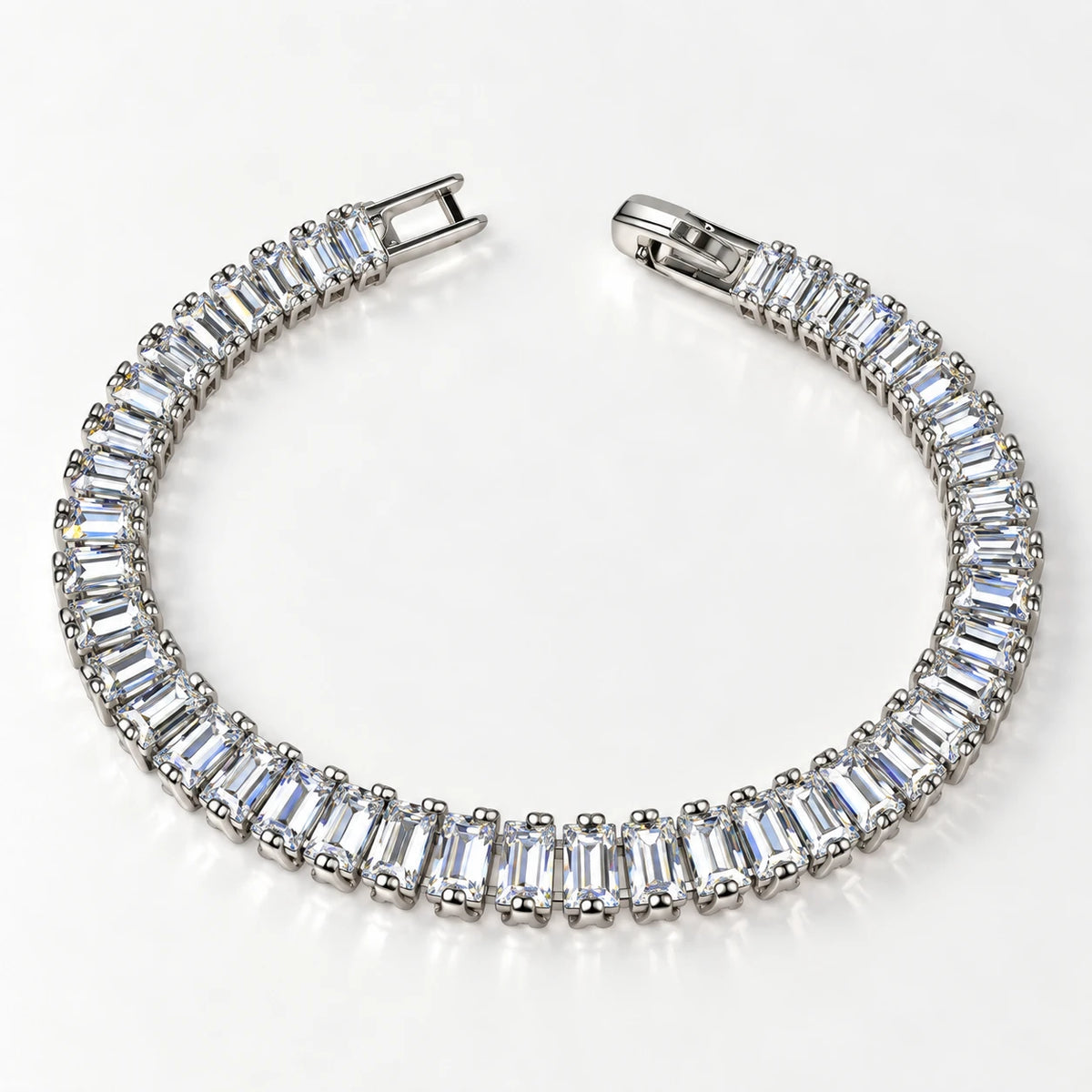 Silver Baguette Crystal Bracelet Stainless