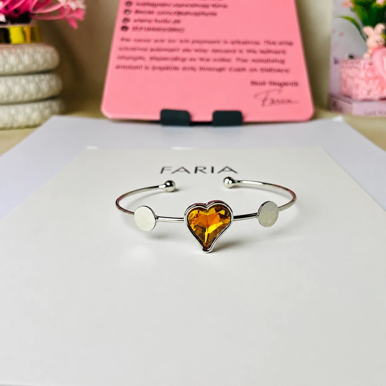 Ruby Heart Open Cuff Bracelet