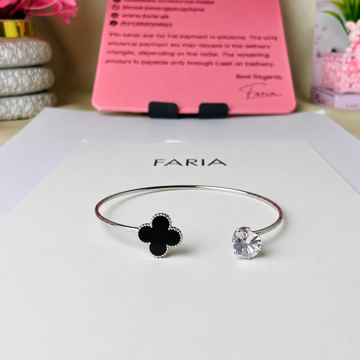 Clover Crystal Open Cuff Bracelet