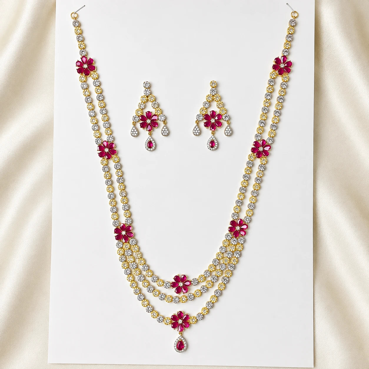Ruby Floral Triple Layer Bridal Set