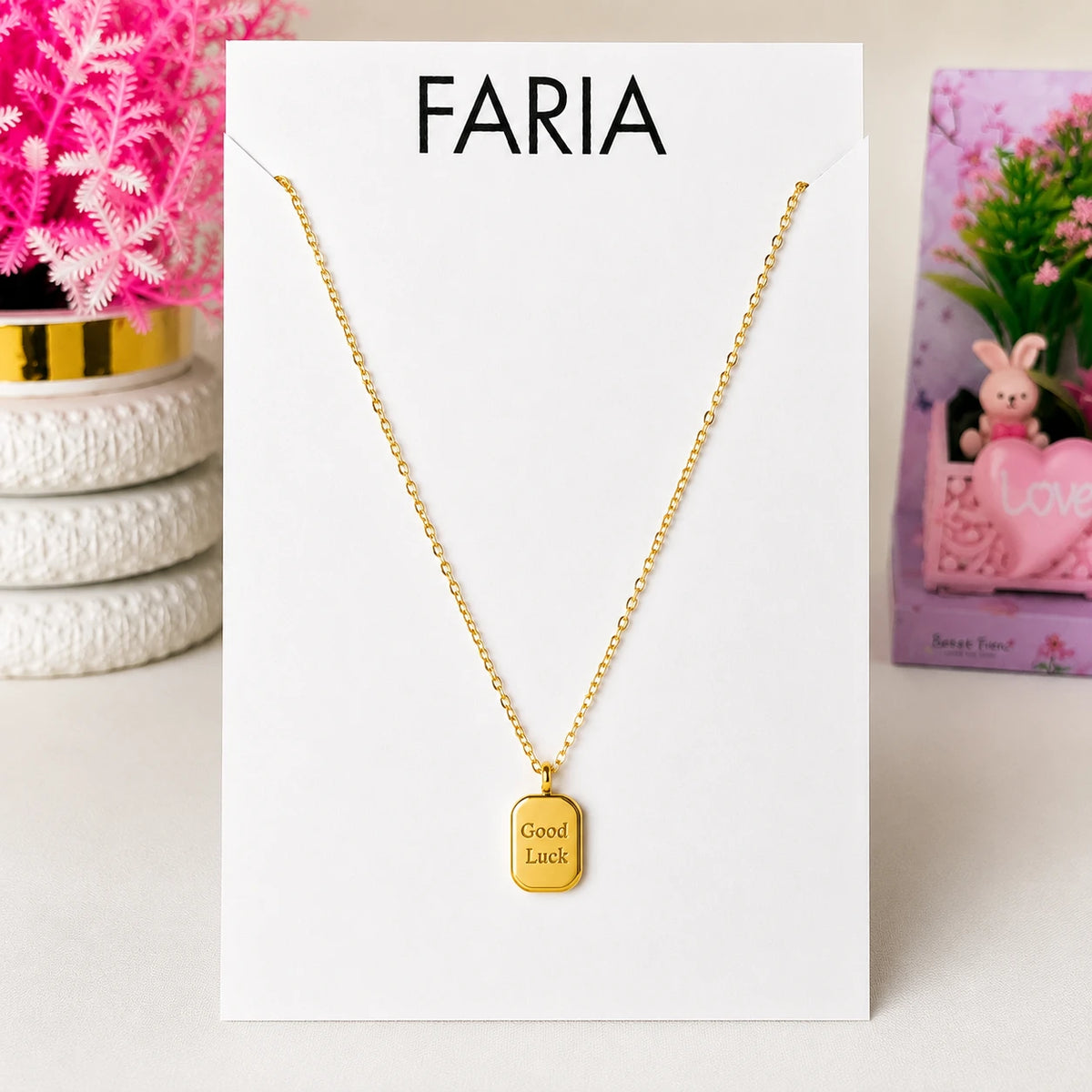 Golden Good Luck Message Pendant - Stainless