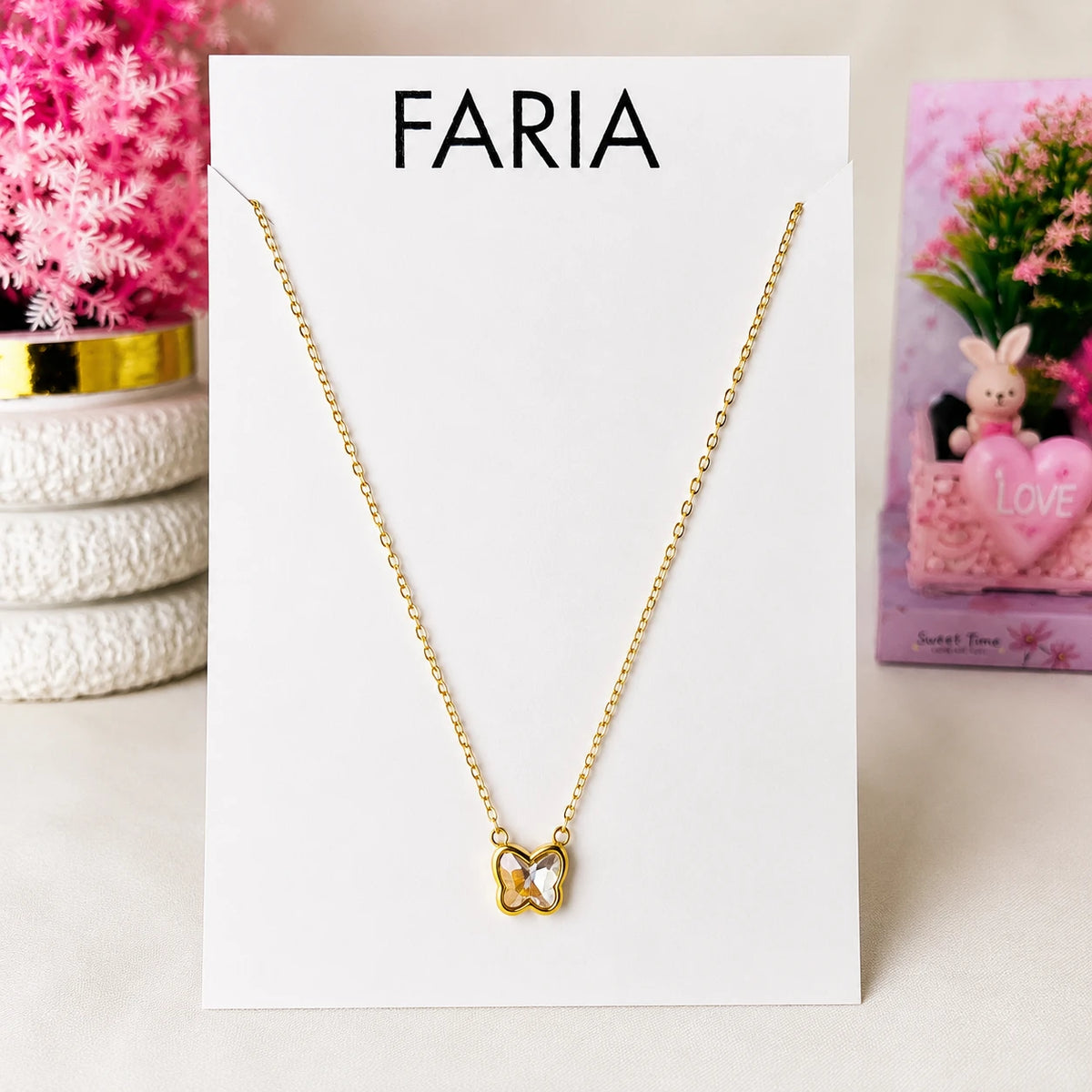 Crystal Butterfly Pendant Chain - Stainless