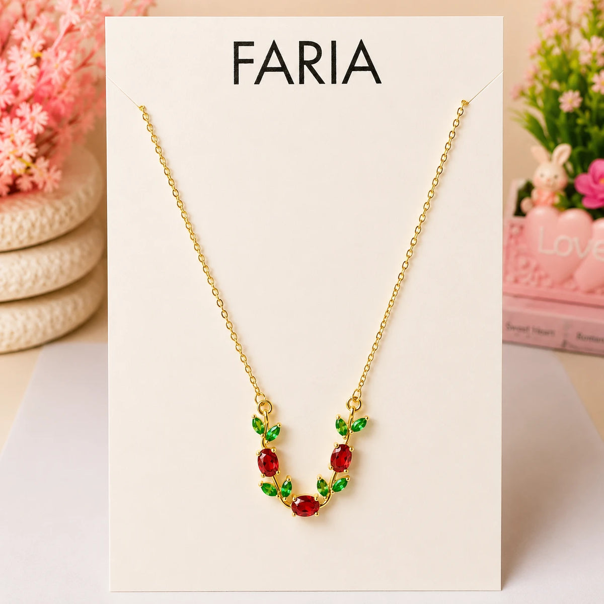Red and Green Tulip Necklace - Stainless