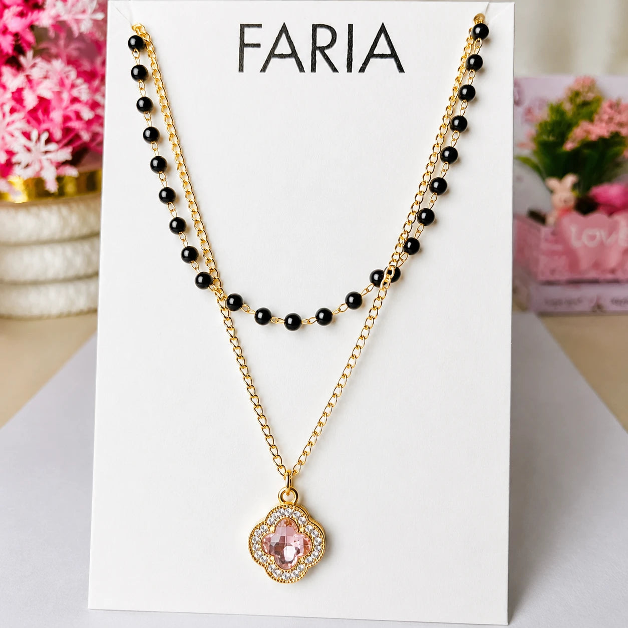 Pink Clover Layered Chain