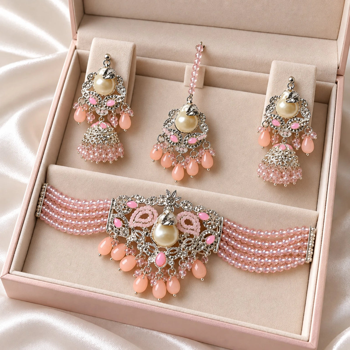 Blush Pearl Floral Choker Set
