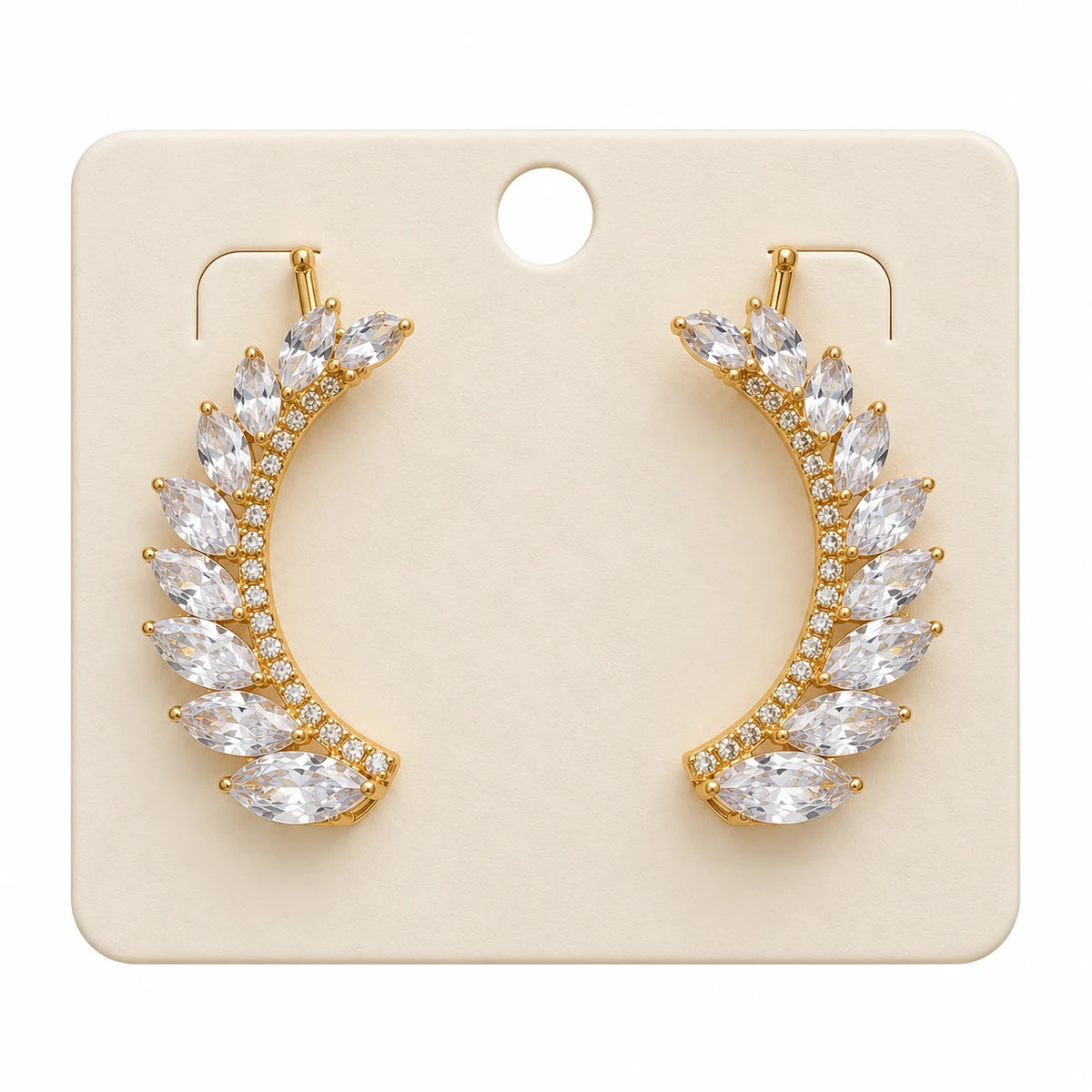 Golden Crystal Laurel Ear Cuffs