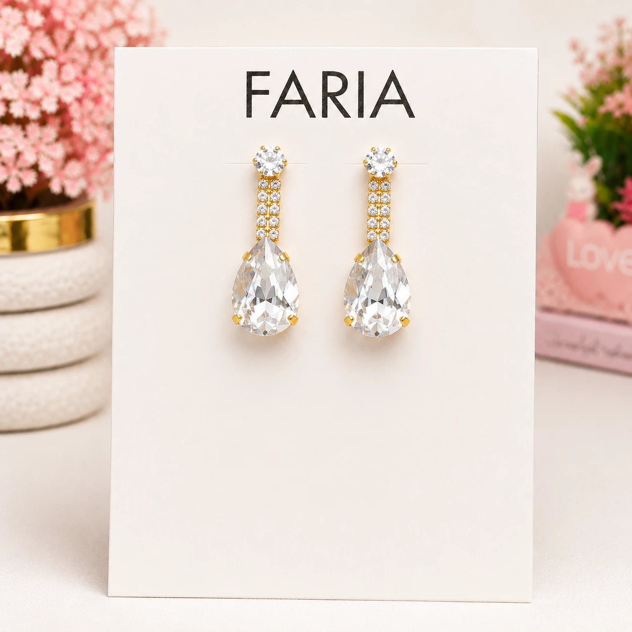 Crystal Teardrop Gold Dangle Earrings