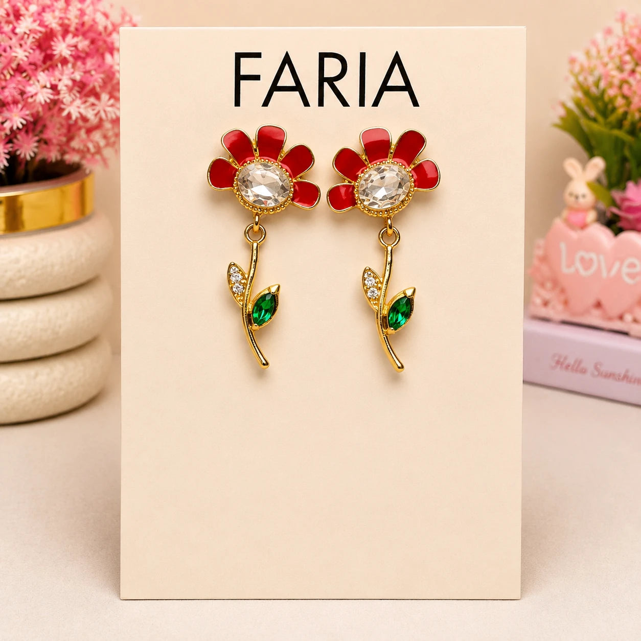 Orange Floral Crystal Vine Earrings