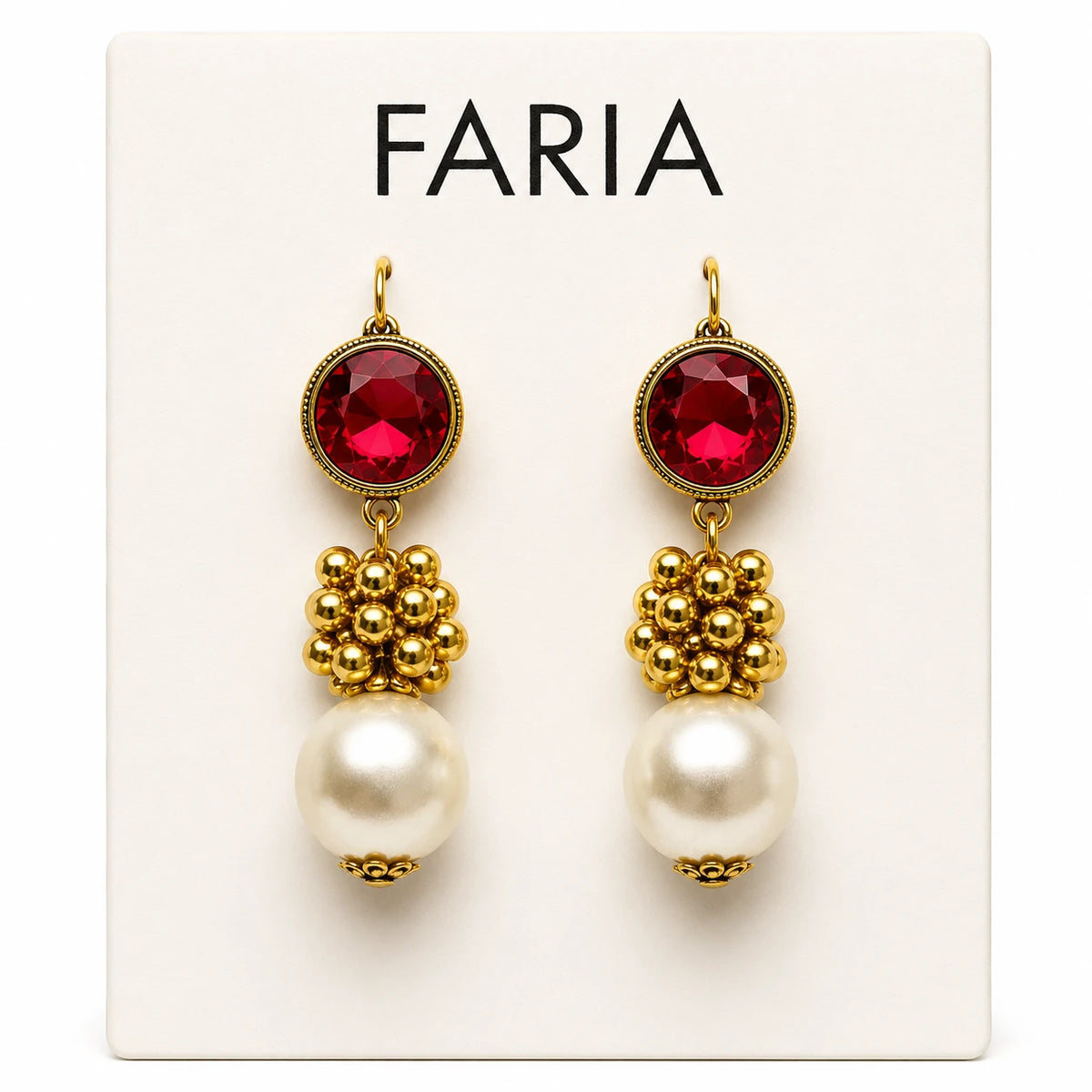Golden Pearl Drop Earrings with Gemstone