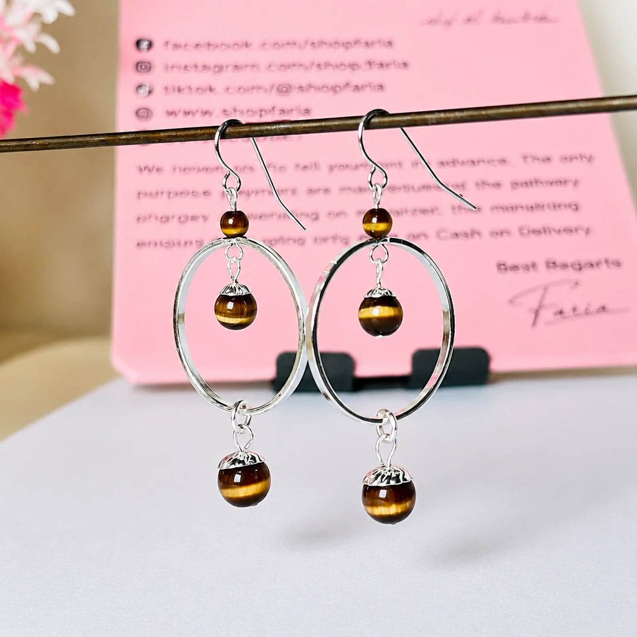 Tiger Eye Bead Drop Earrings