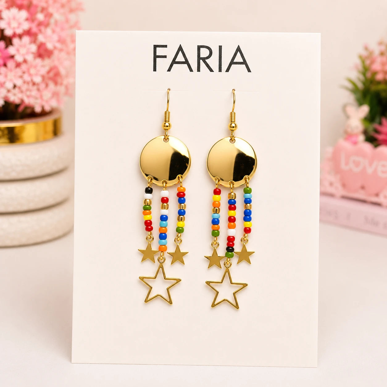 Multicolor Beaded Star Dangle Earrings