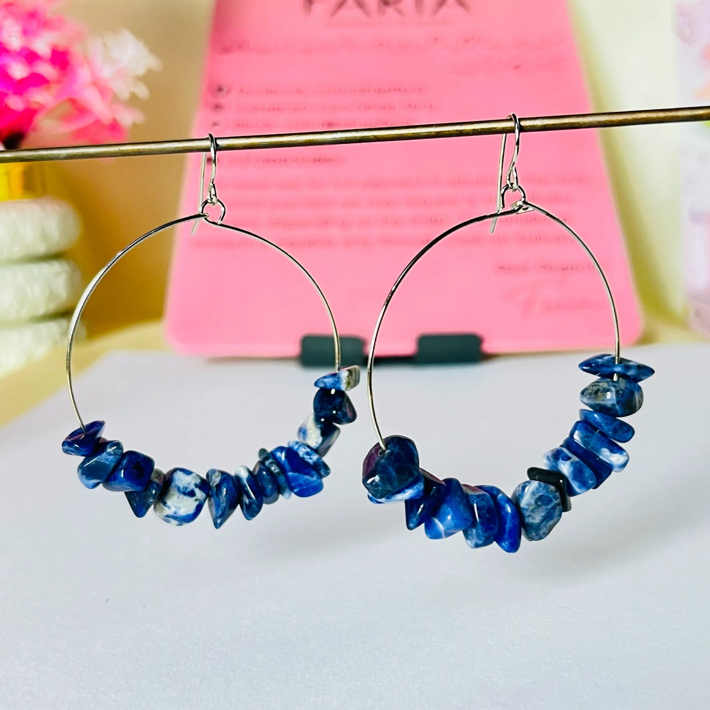 Blue Stone Hoop Earrings