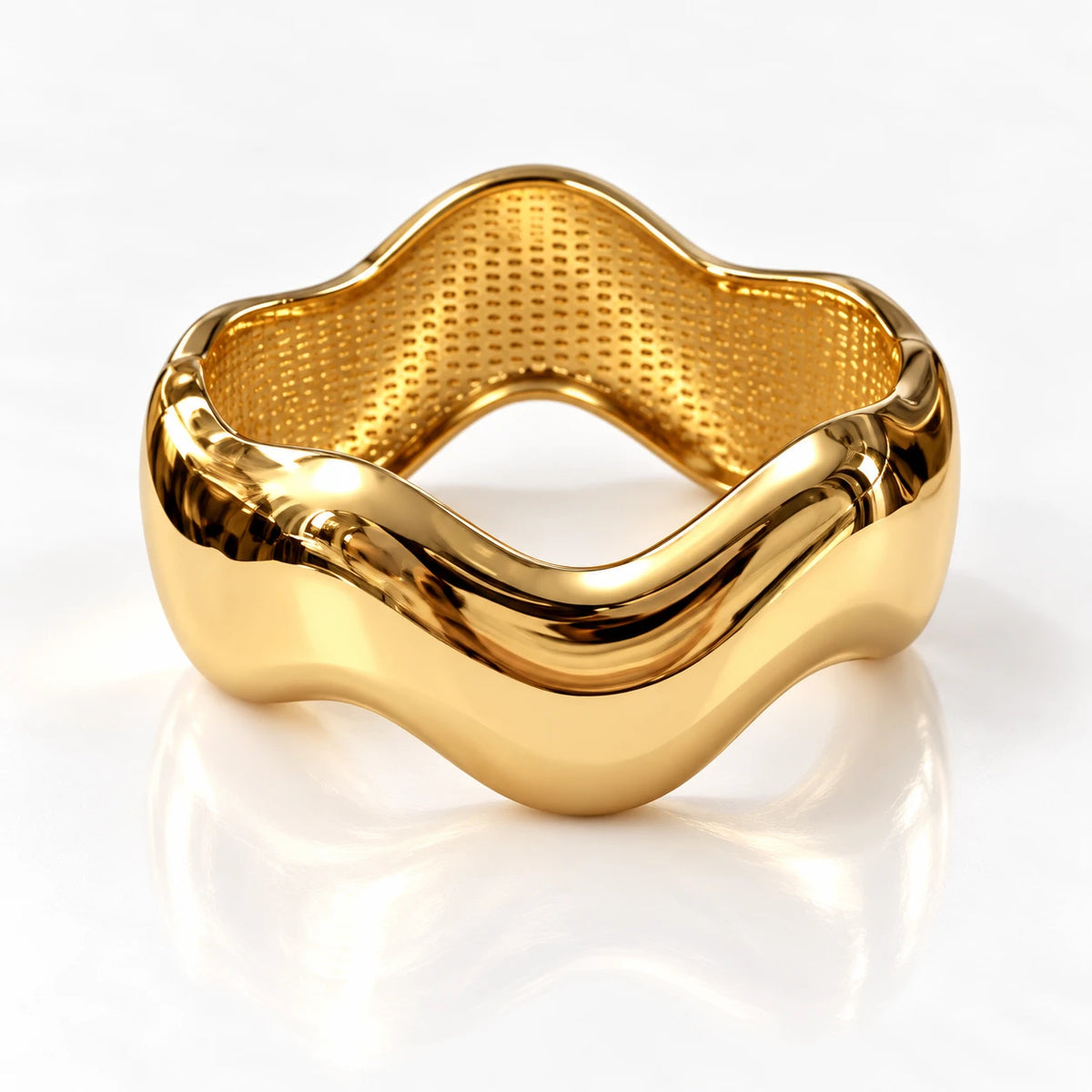 Golden Sculpted Wave Stainless Steel Handcuff