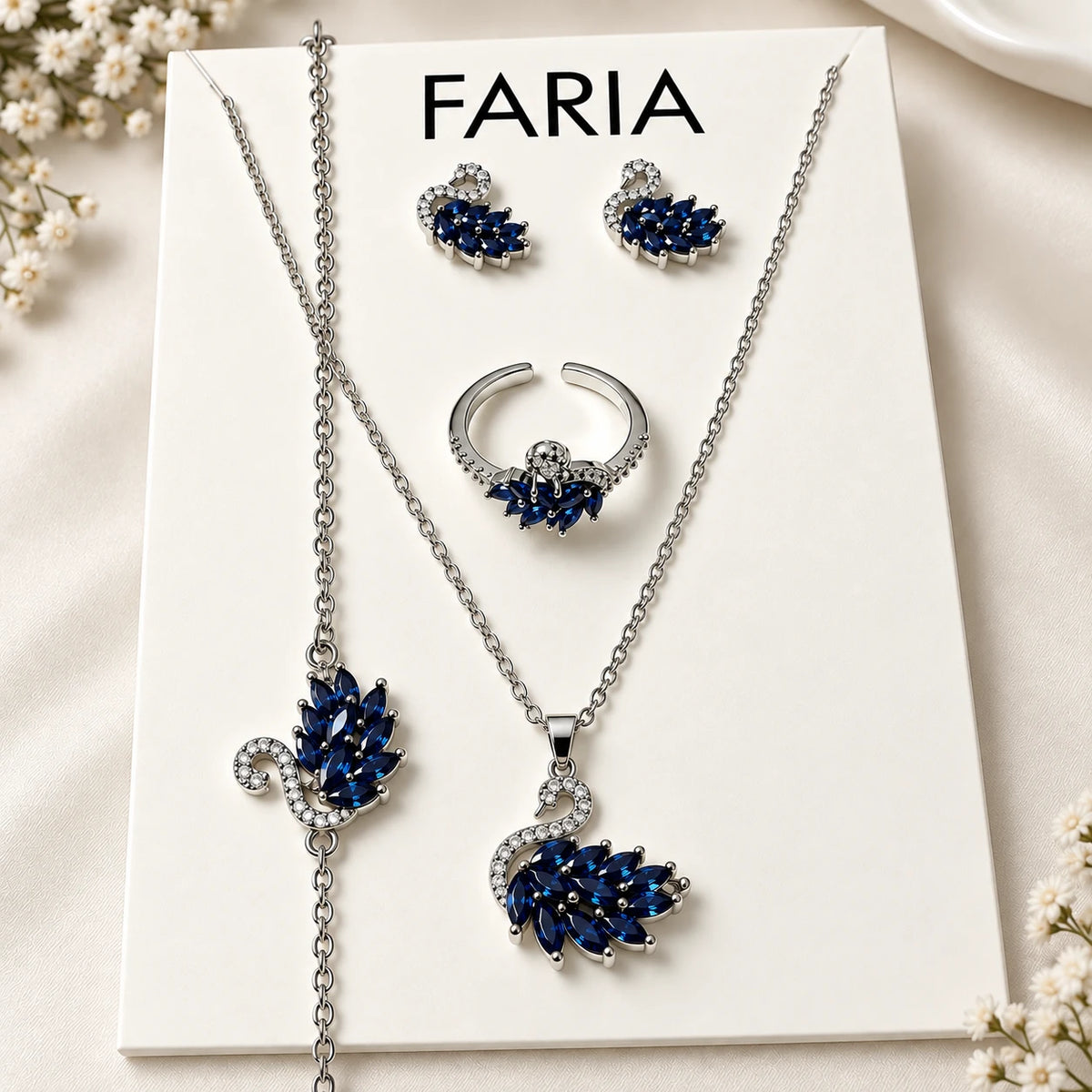 Navy Blue Swan Stainless Necklace 4 Piece