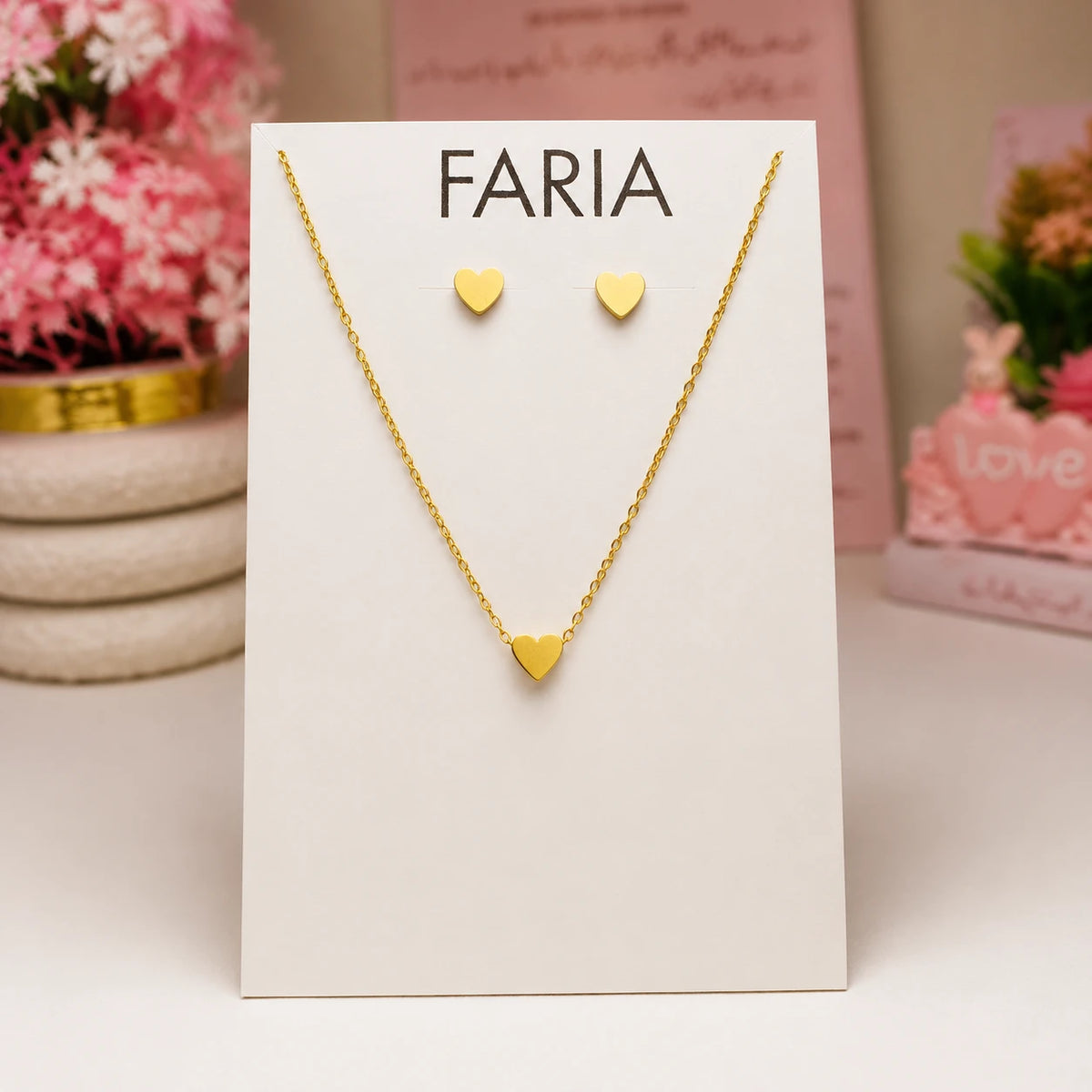 Golden Heart Necklace & Earrings Set - Stainless