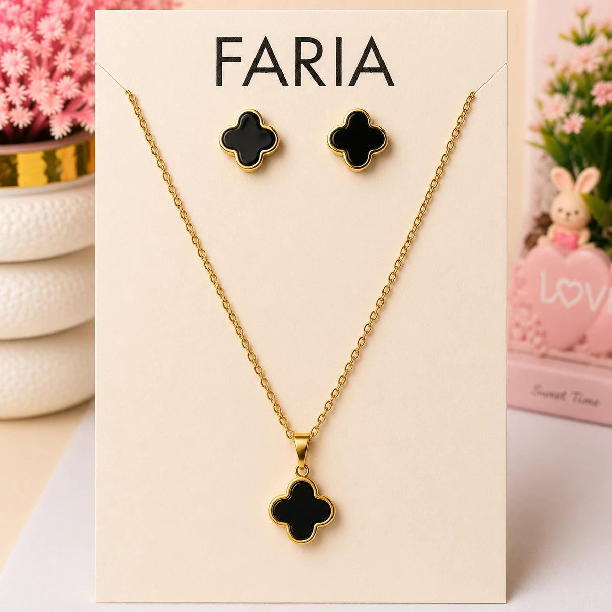 Black Clover Pendant Set Stainless