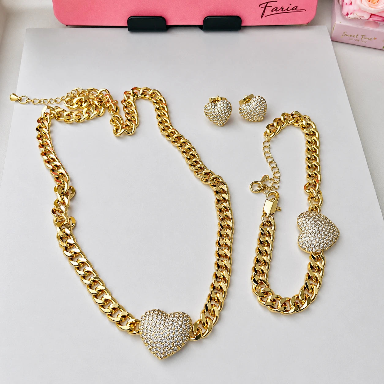 Crystal Heart Luxe Jewelry Set Stainless