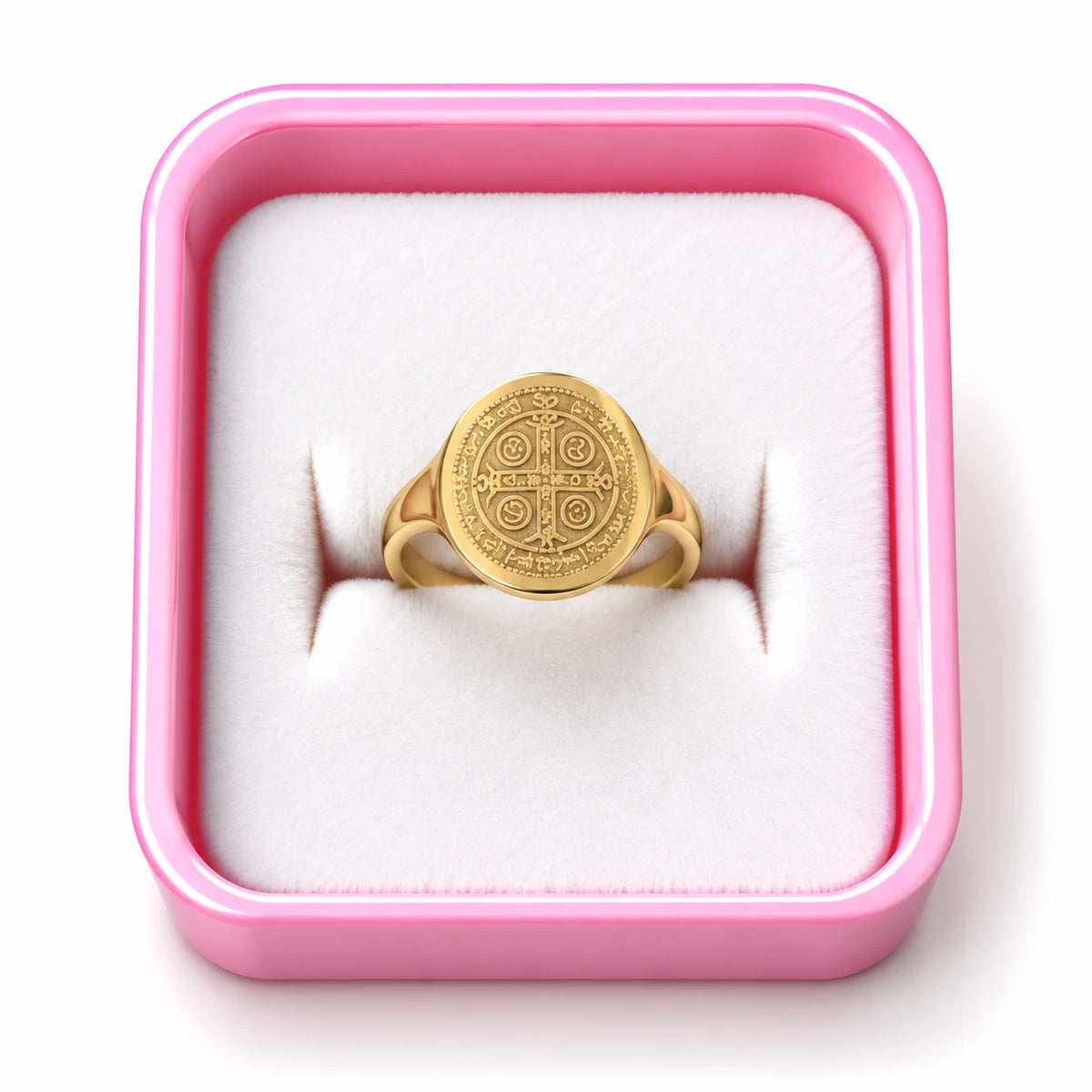 Golden Engraved Medallion Signet Ring
