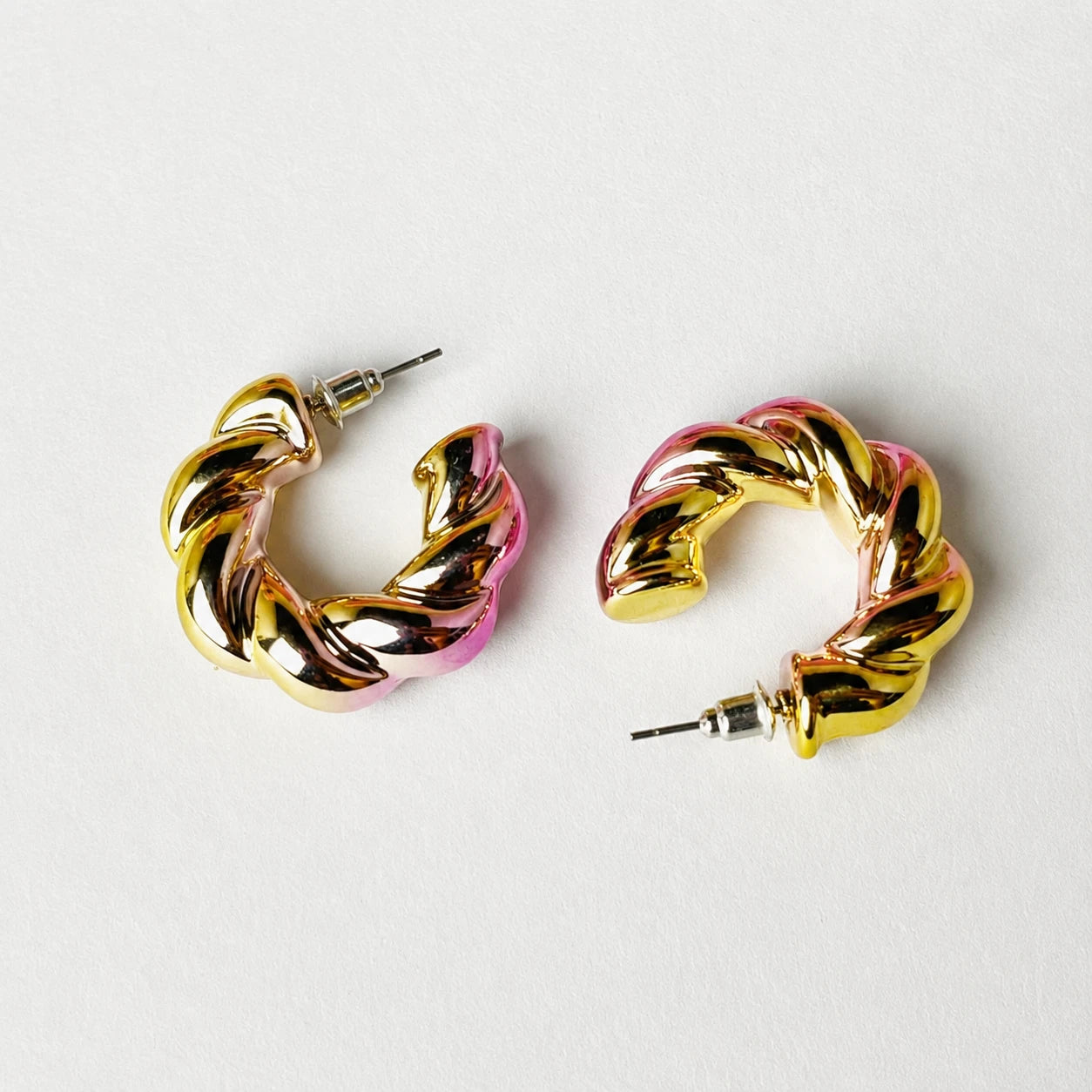 Gradient Twisted Hoop Stud Earrings