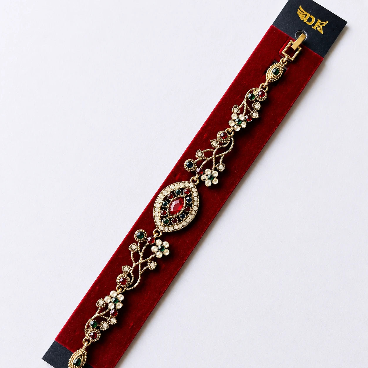 Royal Ruby Floral Oxidized Bracelet