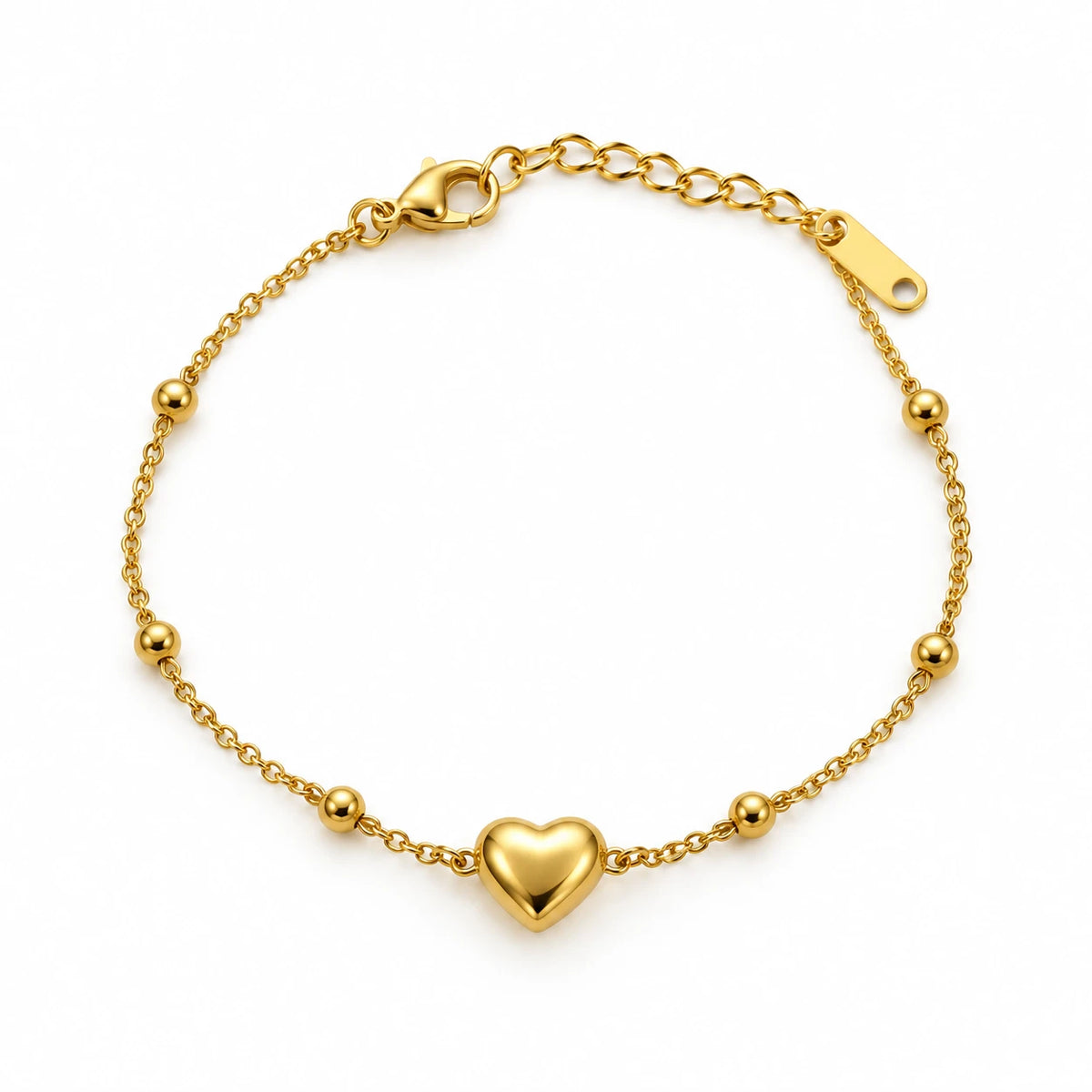 Golden Heart Charm Stainless Steel Bracelet