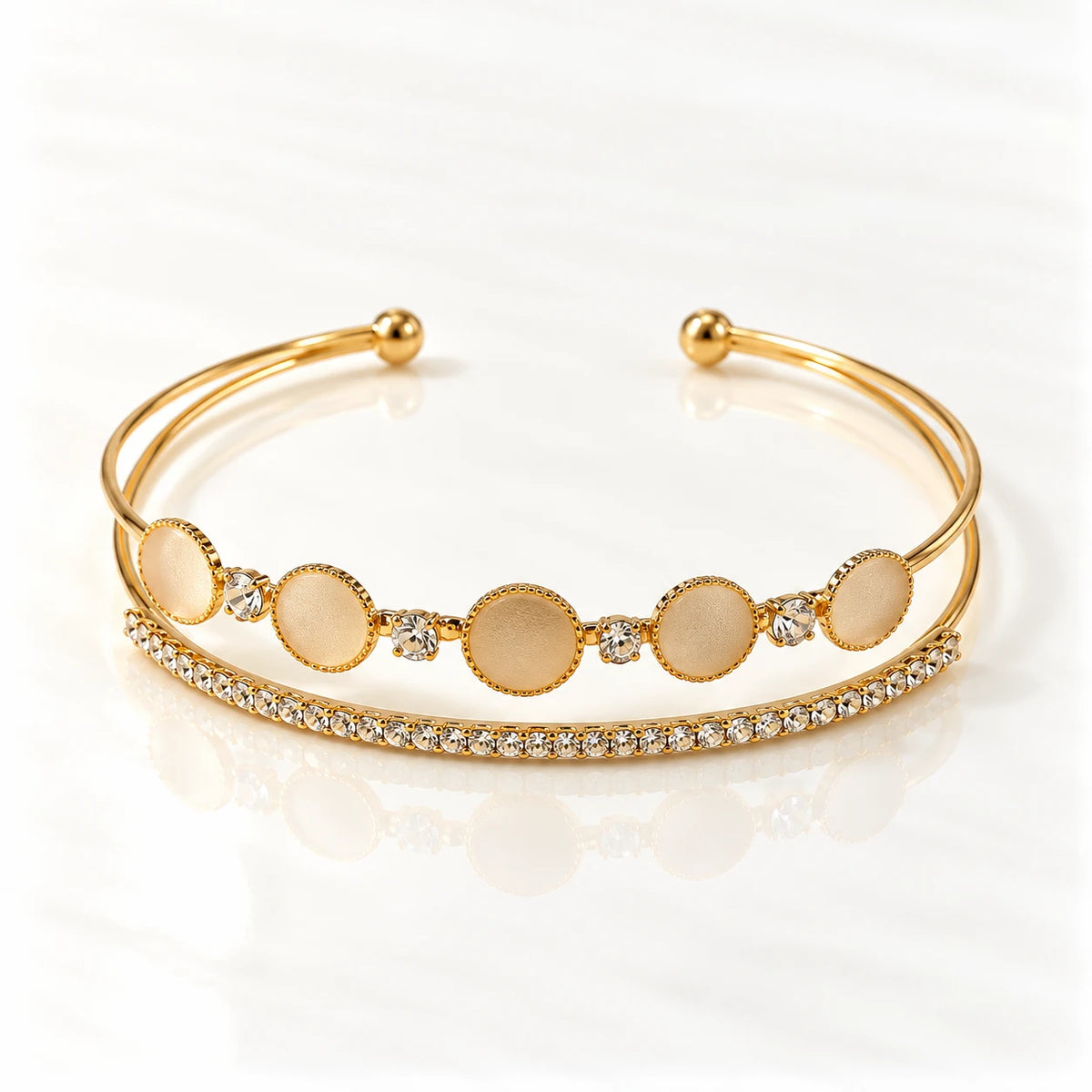 Dual Layer Crystal Open Cuff Bracelet - 3 Designs