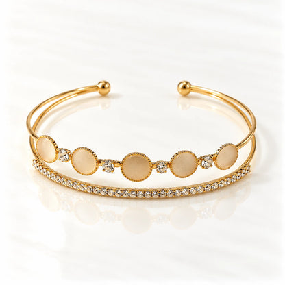 Dual Layer Crystal Open Cuff Bracelet - 3 Designs