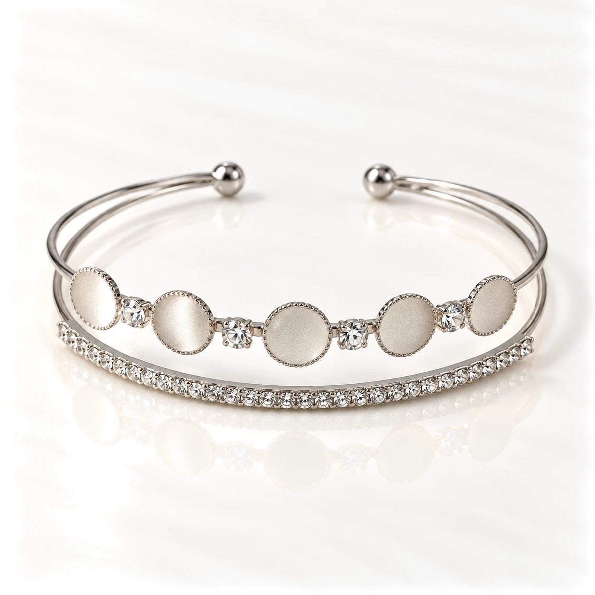 Dual Layer Crystal Open Cuff Bracelet - 3 Designs
