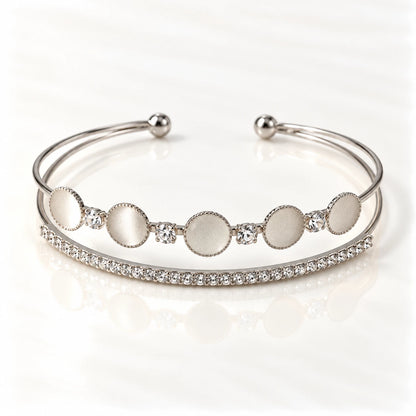 Dual Layer Crystal Open Cuff Bracelet - 3 Designs