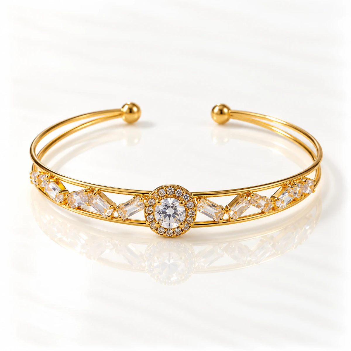 Dual Layer Crystal Open Cuff Bracelet - 3 Designs