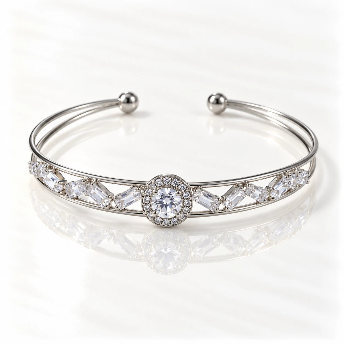 Dual Layer Crystal Open Cuff Bracelet - 3 Designs