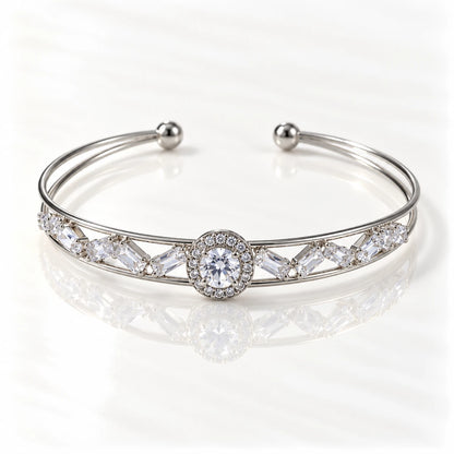 Dual Layer Crystal Open Cuff Bracelet - 3 Designs