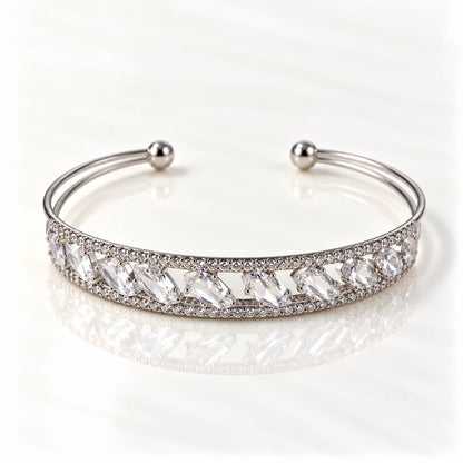 Dual Layer Crystal Open Cuff Bracelet - 3 Designs