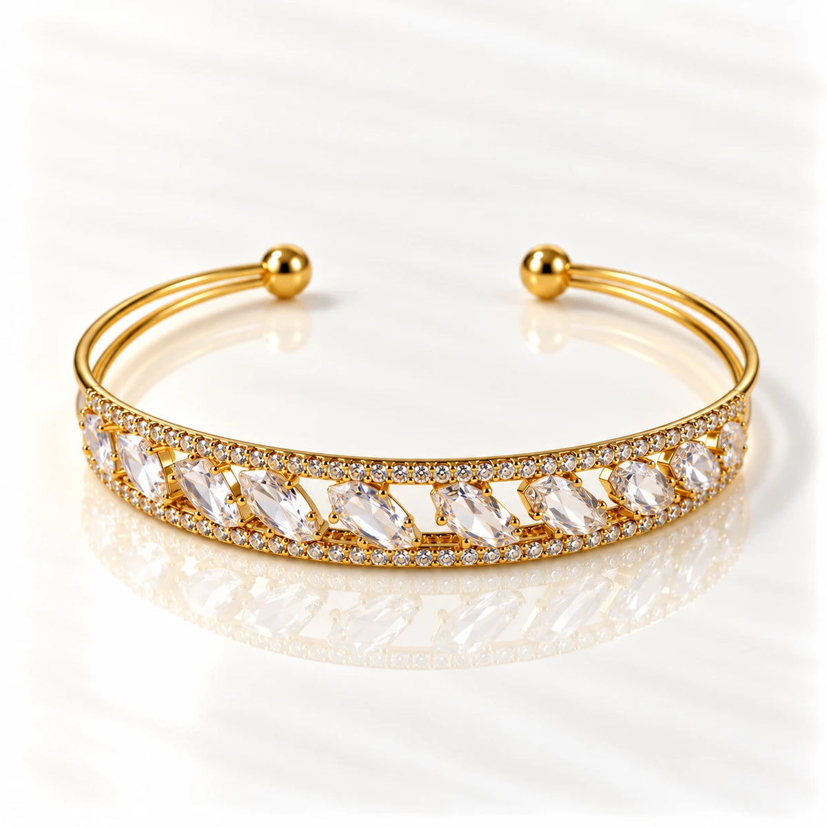 Dual Layer Crystal Open Cuff Bracelet - 3 Designs