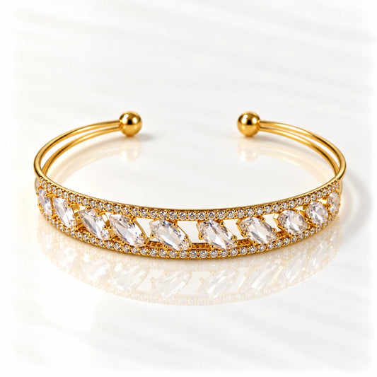 Dual Layer Crystal Open Cuff Bracelet - 3 Designs