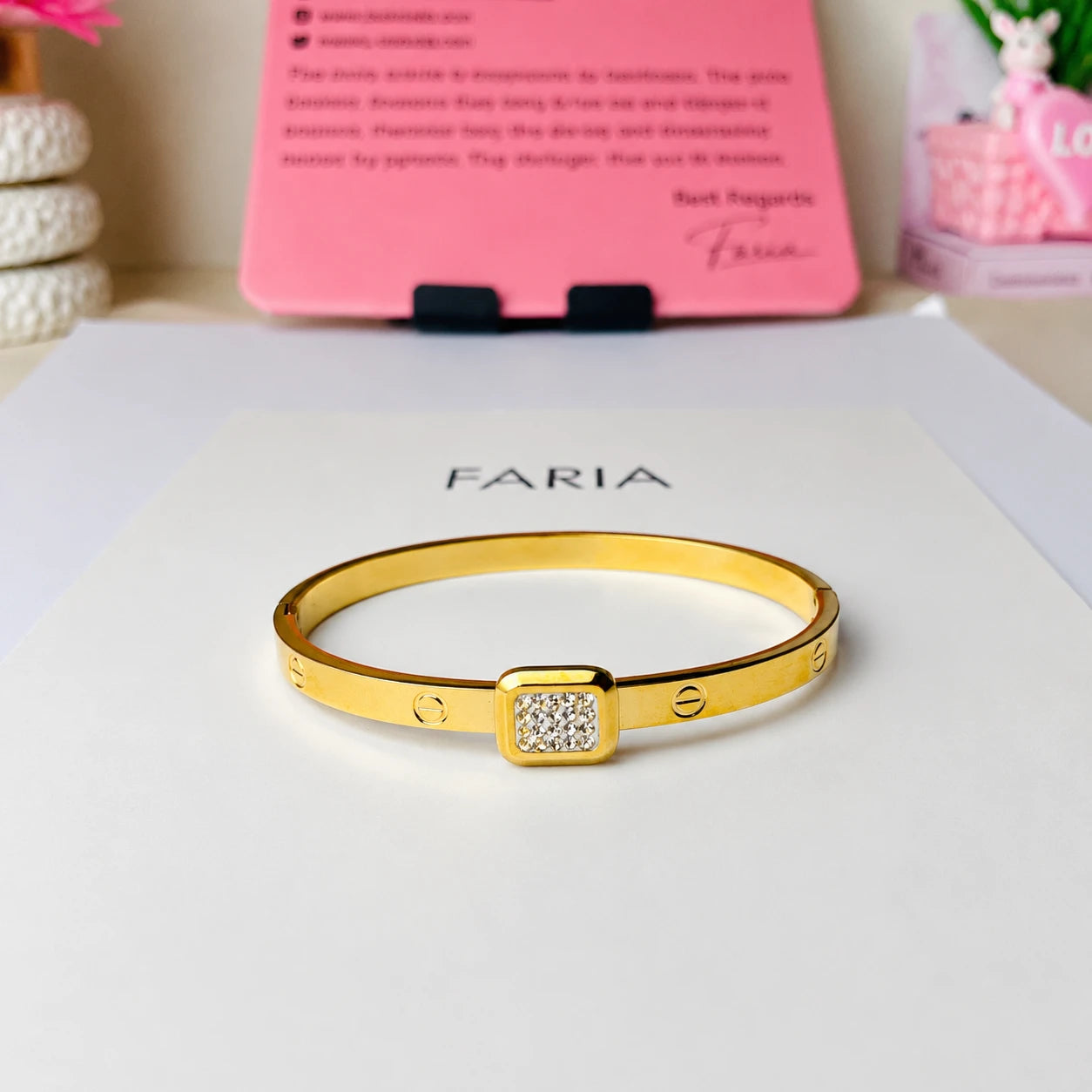 Luxe Crystal Lock Bracelet Stainless