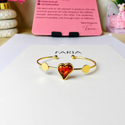 Ruby Heart Open Cuff Bracelet