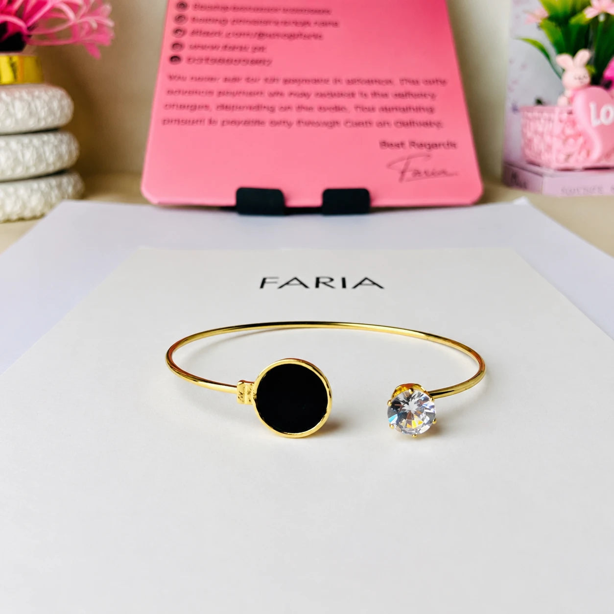 Luna Noir Crystal Open Cuff Bracelet