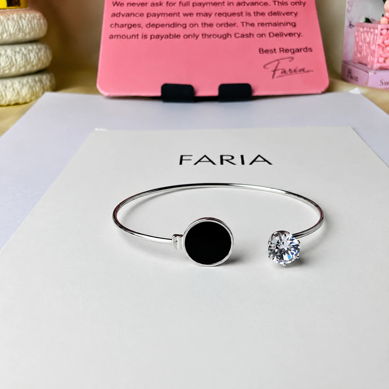 Luna Noir Crystal Open Cuff Bracelet