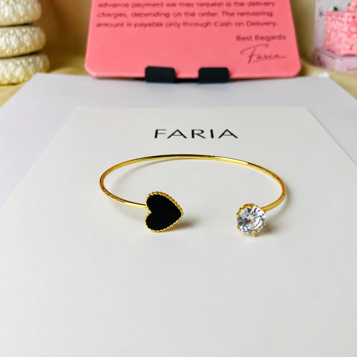 Luna Heart Crystal Open Cuff Bracelet