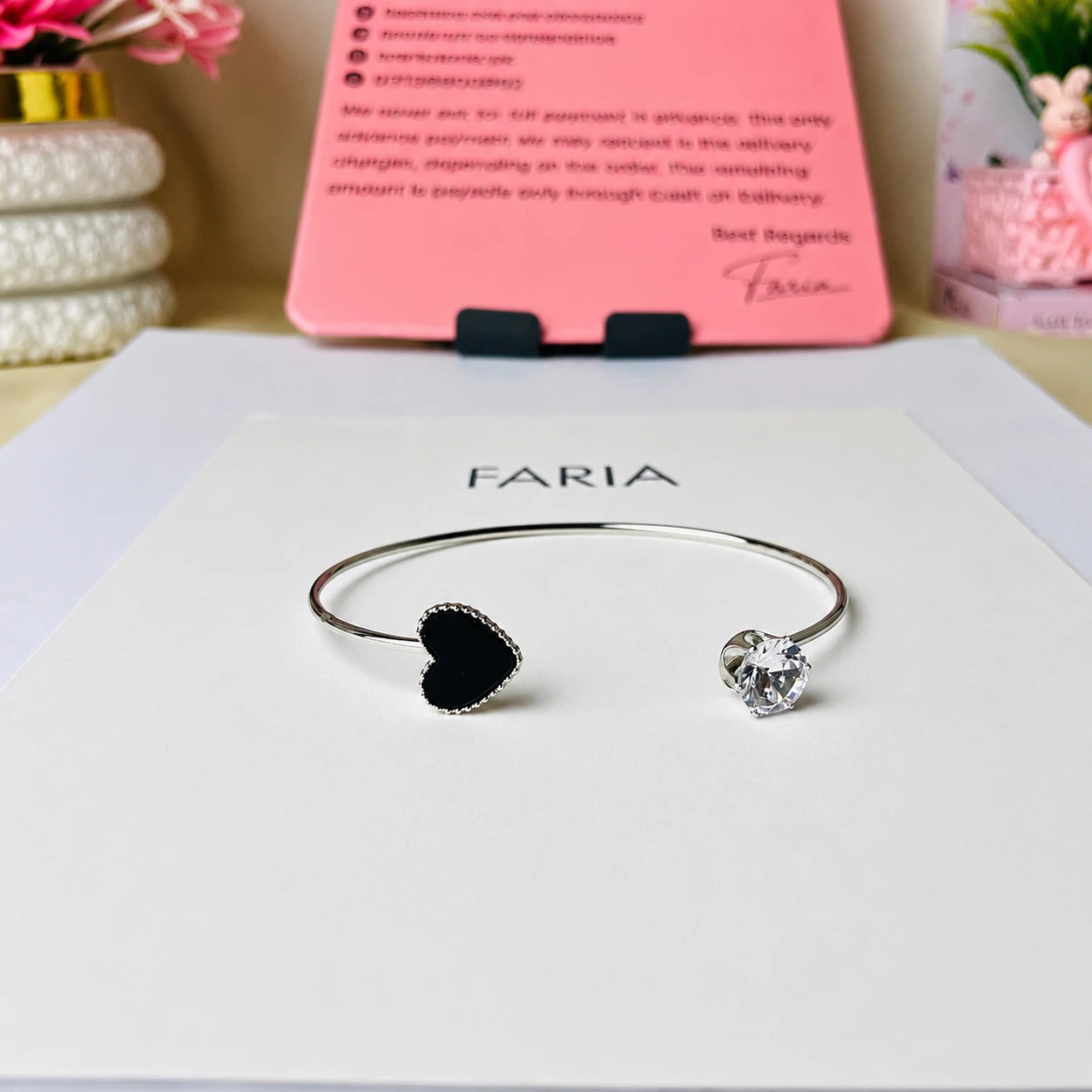 Luna Heart Crystal Open Cuff Bracelet
