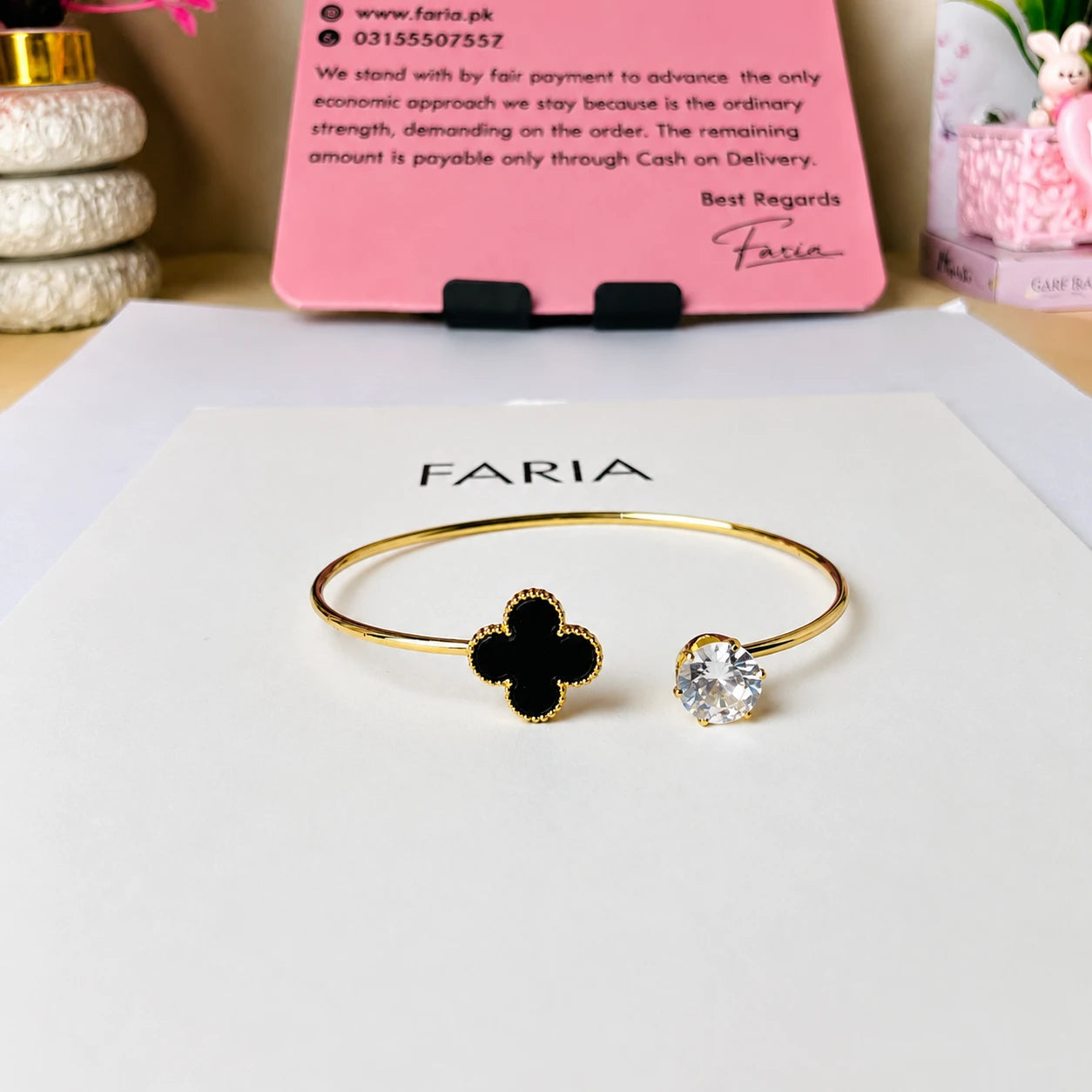 Clover Crystal Open Cuff Bracelet
