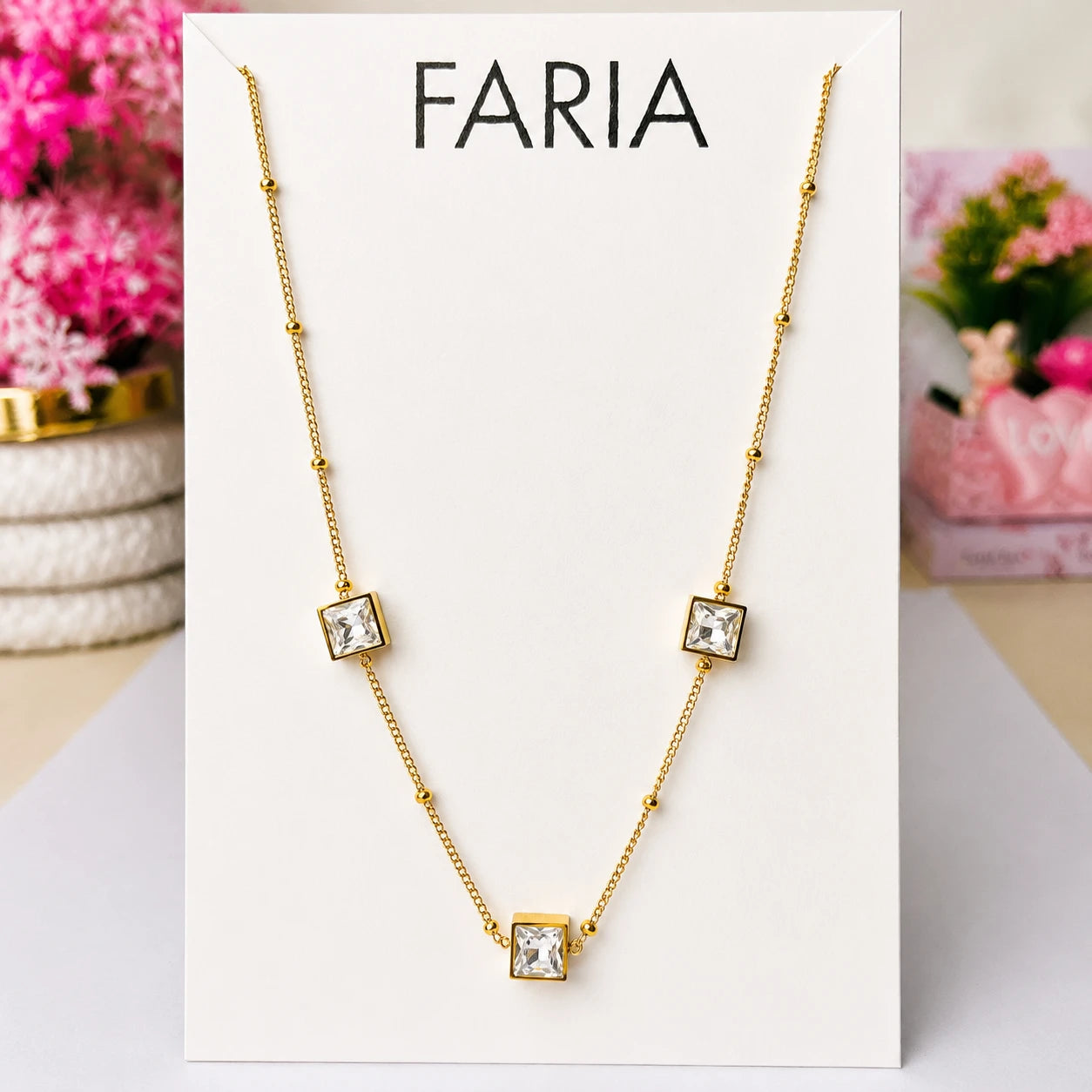 Crystal Square Station Chain Stainless