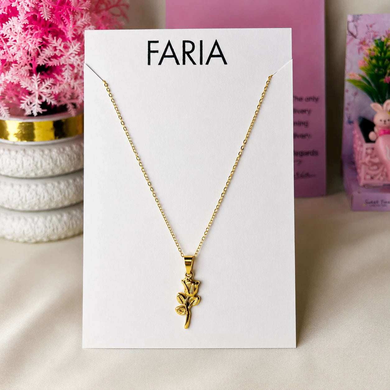 Golden Bloom Rose Pendant Chain - Stainless