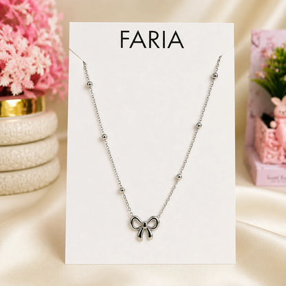 Silver Bow Beaded Pendant Chain - Stainless