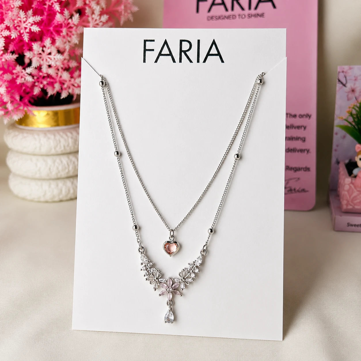 Silver Blossom Heart Layered Necklace