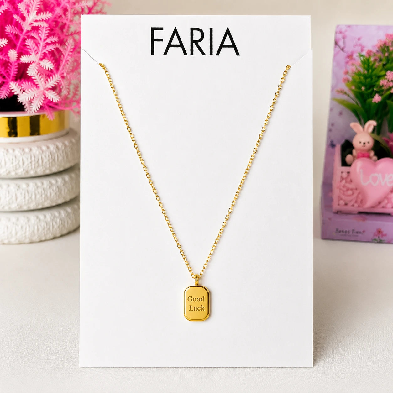 Golden Good Luck Message Pendant - Stainless
