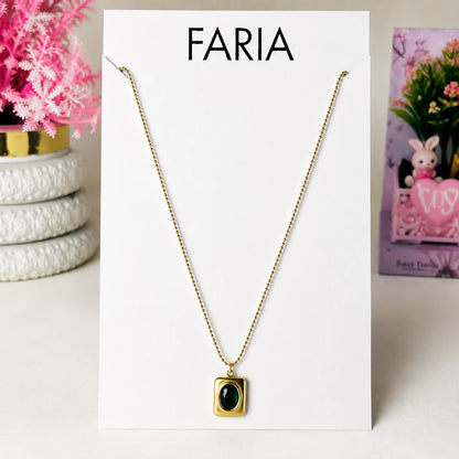 Golden Emerald Frame Pendant Chain - Stainless
